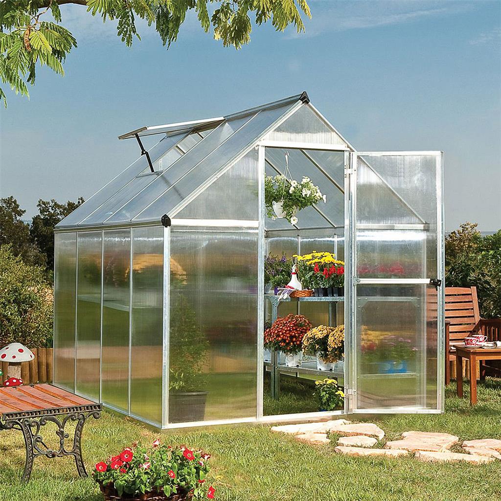 Mythos DIY Greenhouse Kit 6 x 8 ft. with 4mm TwinWall Polycarbonate Panels and Aluminum Frame