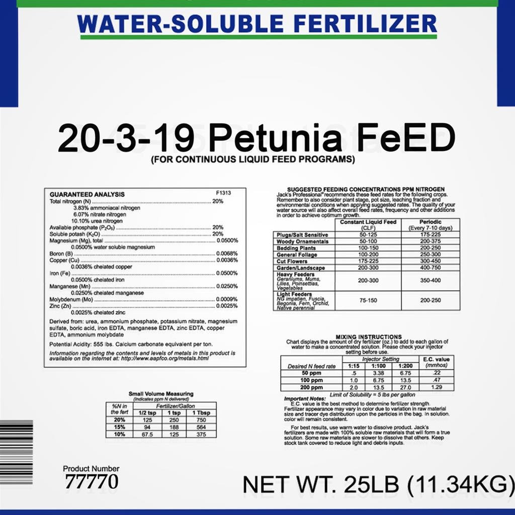 Jack's Fertilizer 20-3-19 Petunia FeED - Greenhouse Megastore