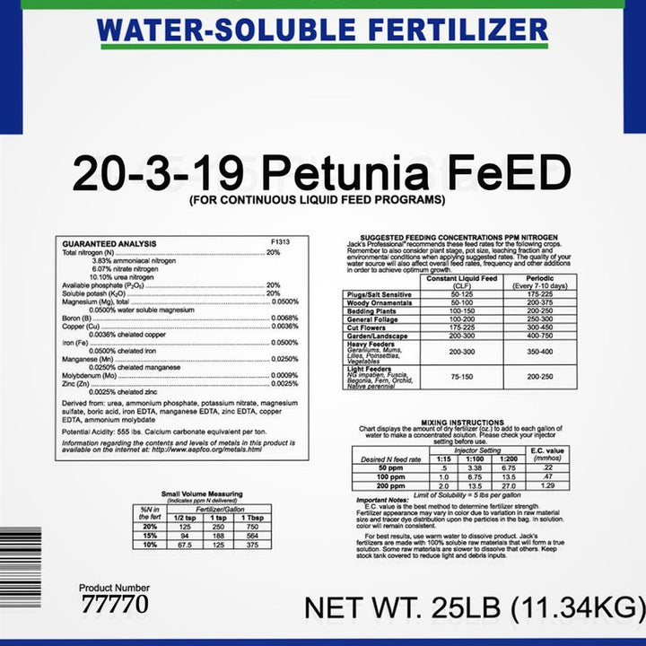 Jack's Fertilizer 20-3-19 Petunia FeED - Greenhouse Megastore