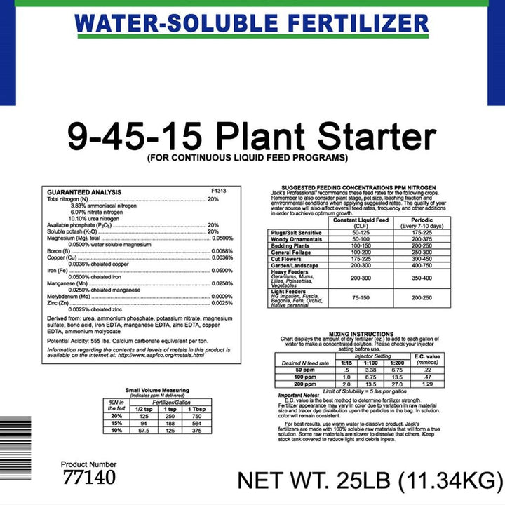 Jack's Professional 9-45-15 Plant Starter - Greenhouse Megastore