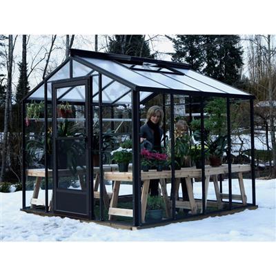Legacy Greenhouse Kit 8 x 8 ft. with Tempered Glass Sidewalls, 6mm Polycarbonate Roof and Aluminum Frame - Greenhouse Megastore