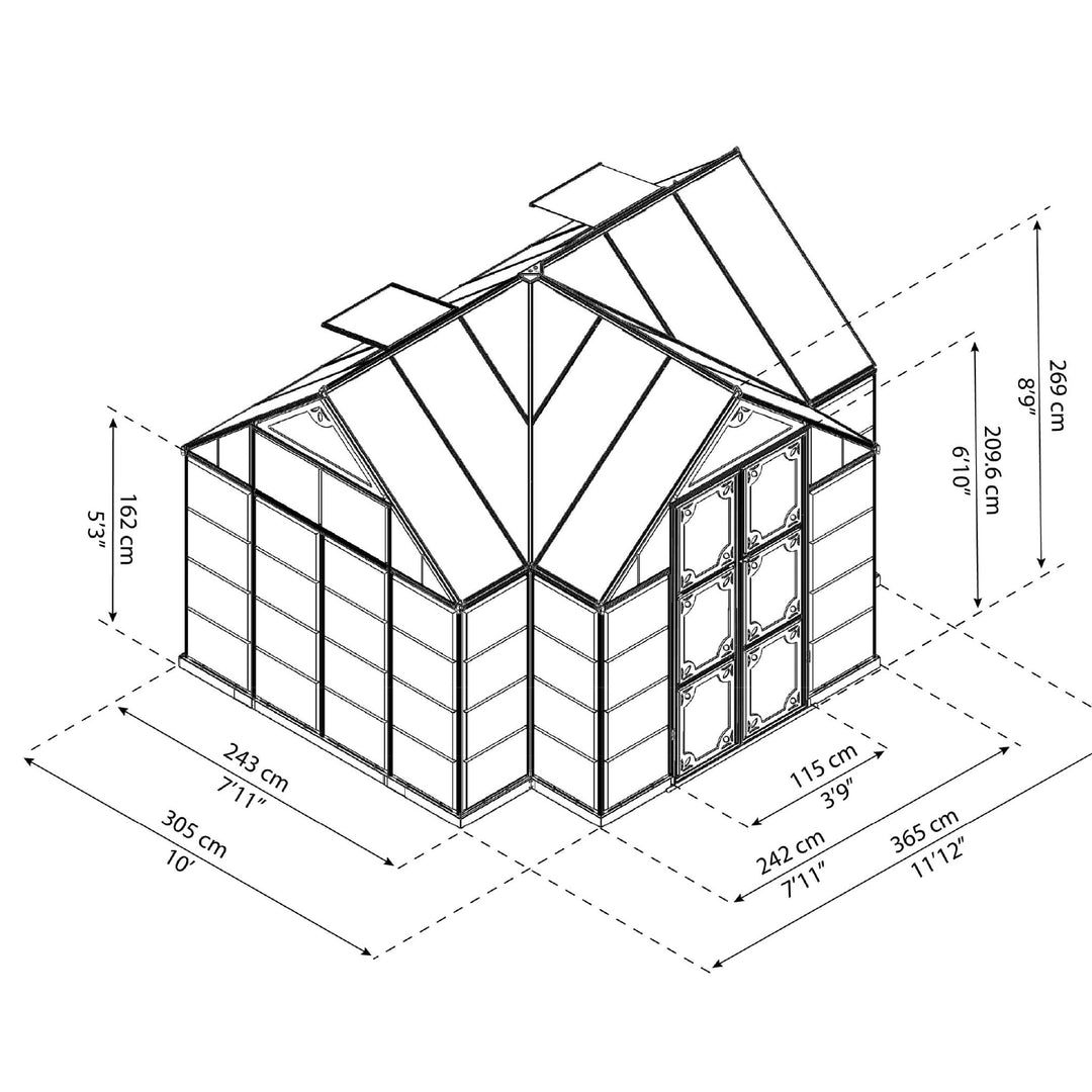 Palram Canopia Garden Chalet DIY Greenhouse Kit 12 x 10 ft. with Polycarbonate Panels and Aluminum Frame - Greenhouse Megastore