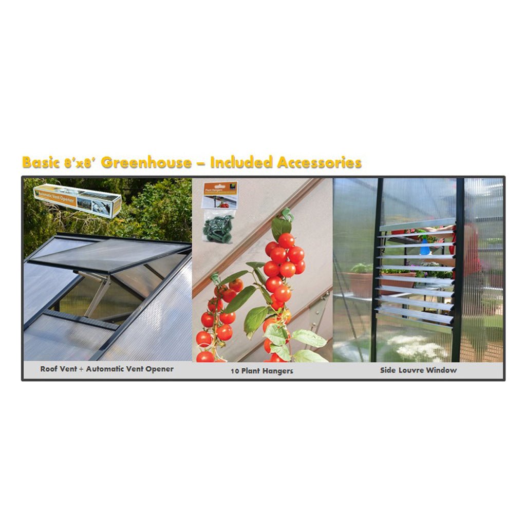 Palram - Canopia Glory Premium DIY Greenhouse Kit 8 ft. Wide with 10mm Twinwall Polycarbonate Panels and Aluminum Frame - Greenhouse Megastore