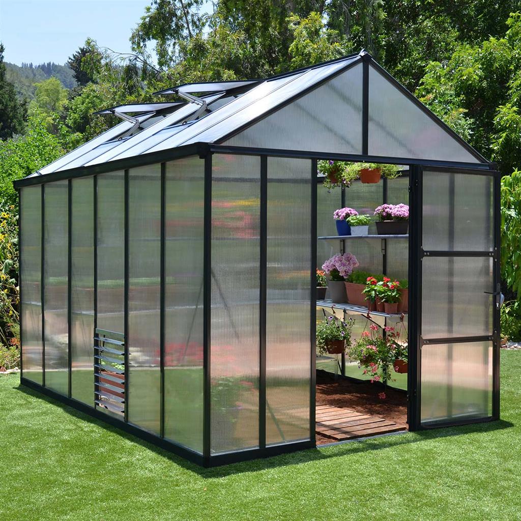 Palram - Canopia Glory Premium DIY Greenhouse Kit 8 ft. Wide with 10mm Twinwall Polycarbonate Panels and Aluminum Frame - Greenhouse Megastore