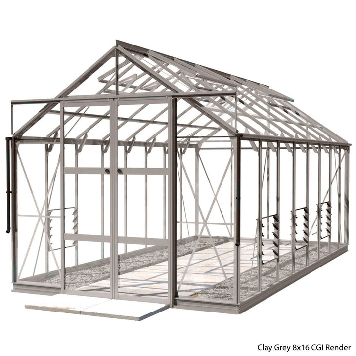 Rhino Premium Greenhouse Kit 8 x 16 ft. with 4mm Toughened Safety Glass Panels and Aluminum Frame - Greenhouse Megastore