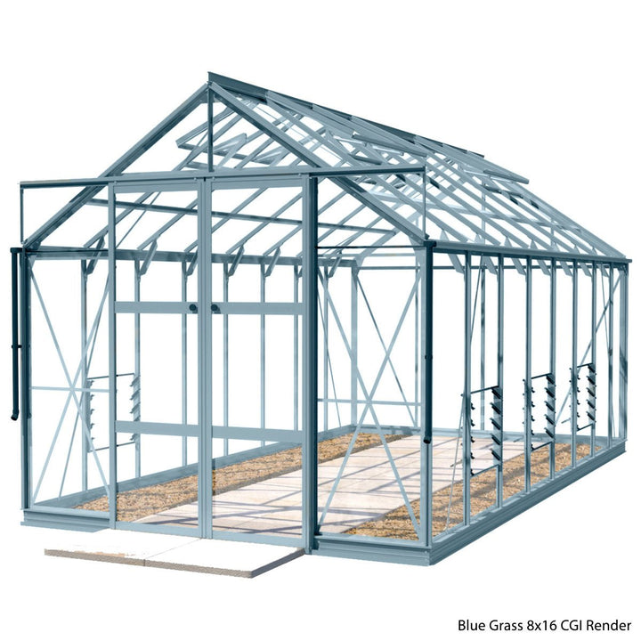 Rhino Premium Greenhouse Kit 8 x 16 ft. with 4mm Toughened Safety Glass Panels and Aluminum Frame - Greenhouse Megastore