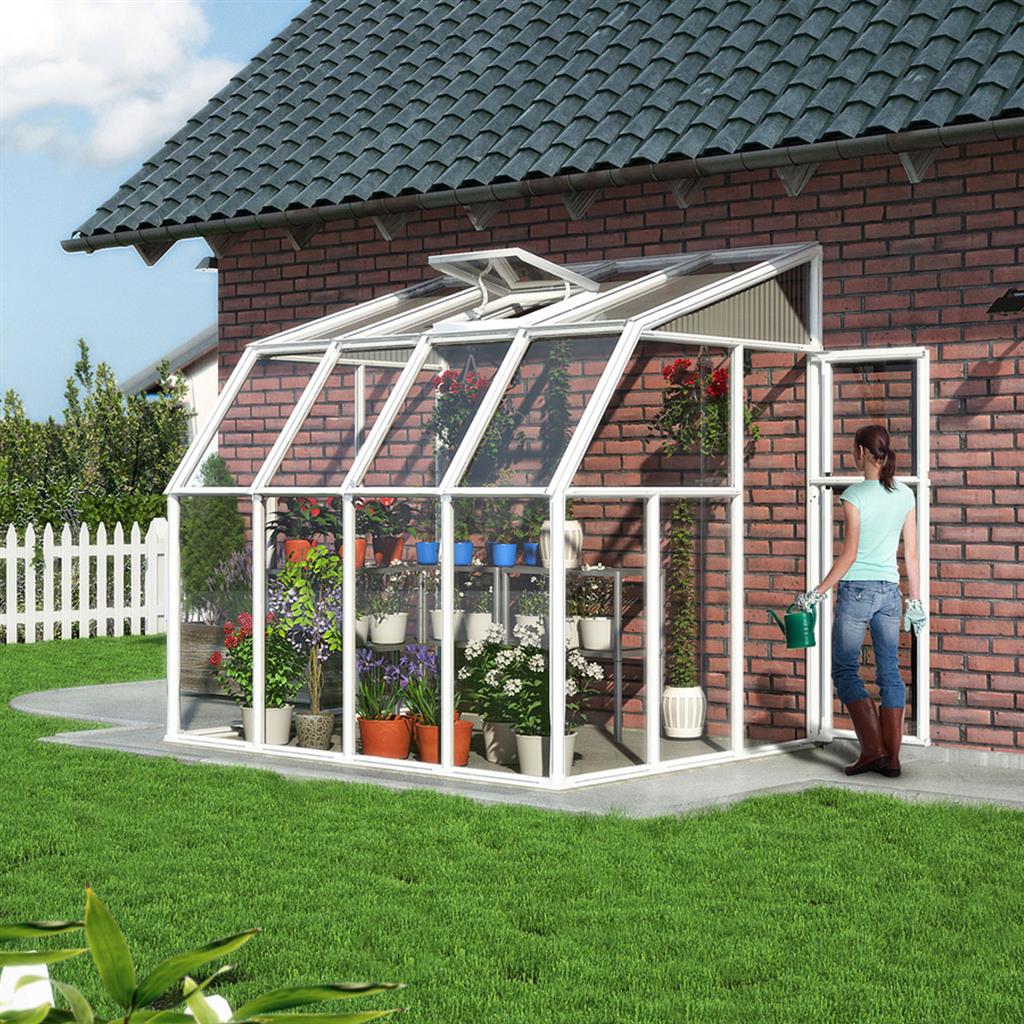 Rion Sun Lounge DIY Lean-to Greenhouse Kit 6.4 ft Wide with Acrylic Panels and PVC Frame - Greenhouse Megastore