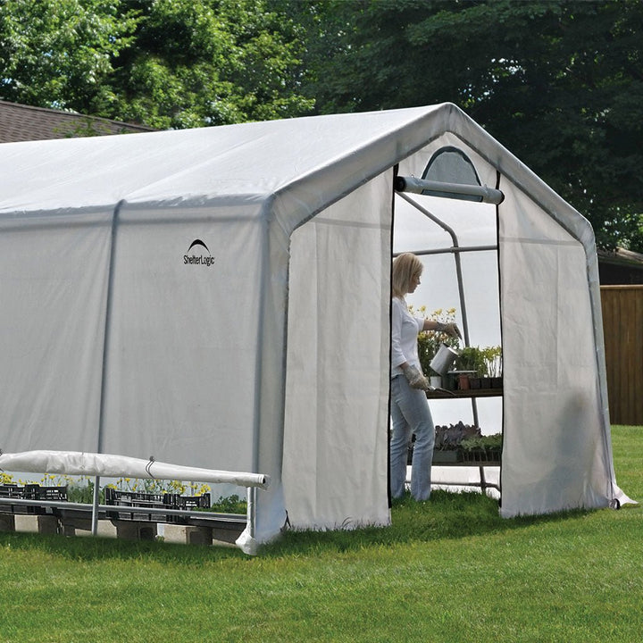 ShelterLogic GrowIT Peak DIY Greenhouse Kit 12 ft. Wide with Translucent Polyethylene Cover and Steel Frame - Greenhouse Megastore