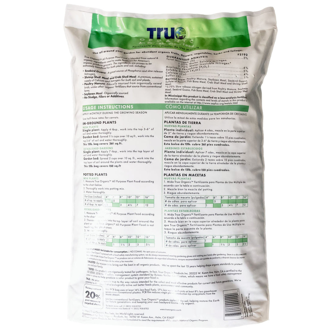 True Organic 4 lb. Bag All - Purpose Plant Food 5 - 4 - 5 - Greenhouse Megastore