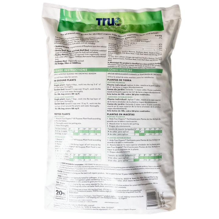 True Organic 4 lb. Bag All - Purpose Plant Food 5 - 4 - 5 - Greenhouse Megastore