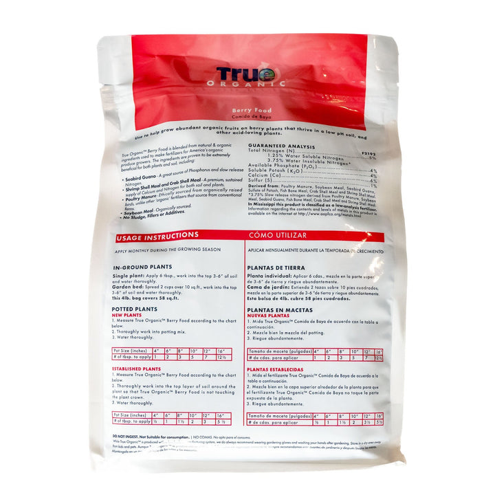 True Organic 4 lb. Bag Berry Food 5 - 4 - 4 - Greenhouse Megastore