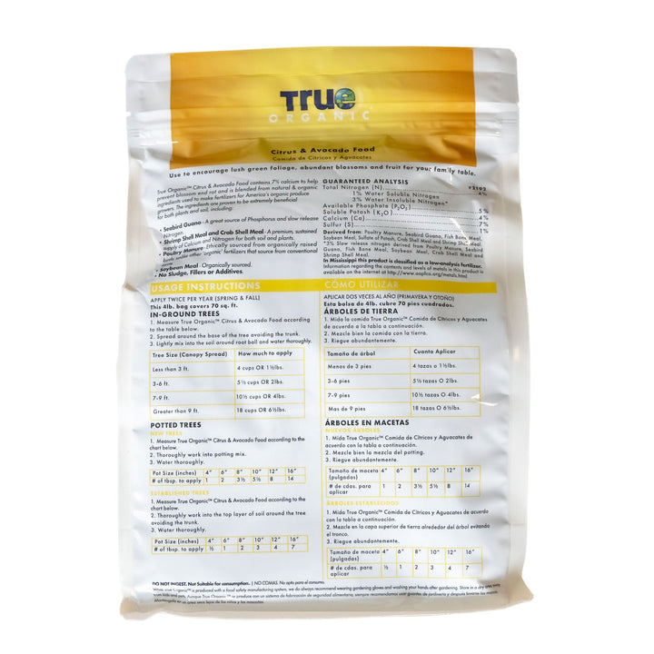 True Organic 4 lb. Bag Citrus & Avocado Plant Food - Greenhouse Megastore