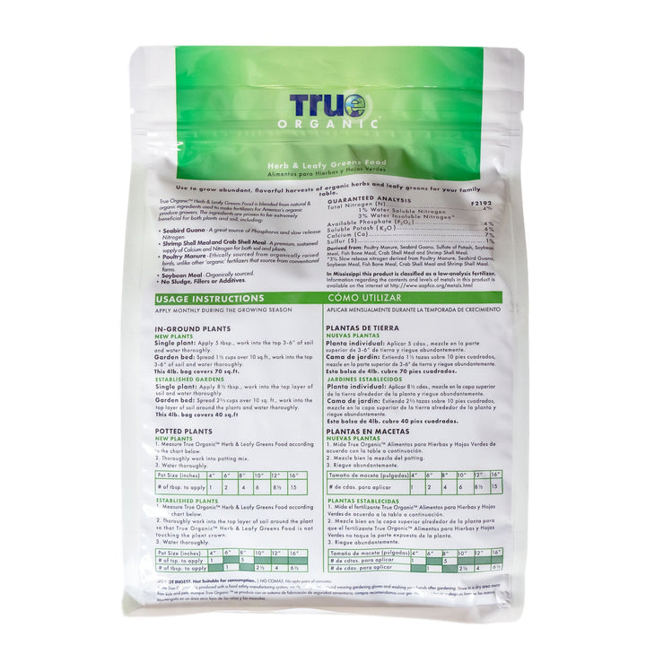 True Organic 4 lb. Bag Herb & Leafy Greens Food - Greenhouse Megastore