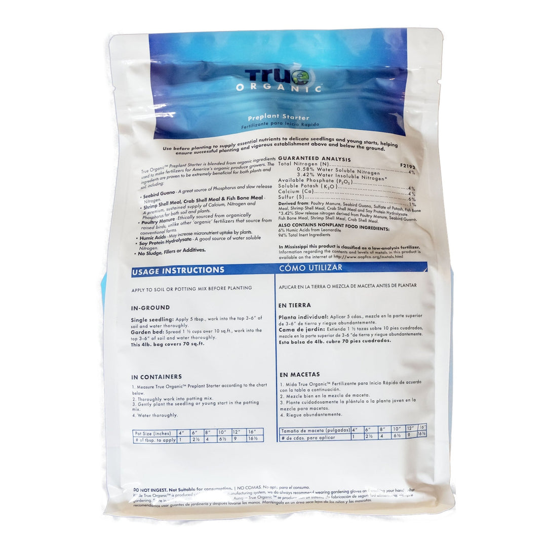 True Organic 4 lb. Bag Preplant Starter - Greenhouse Megastore
