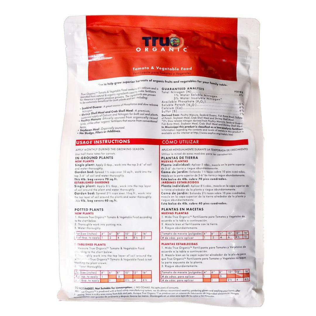 True Organic 4 lb. Bag Tomato & Vegetable Food 4 - 5 - 6 - Greenhouse Megastore